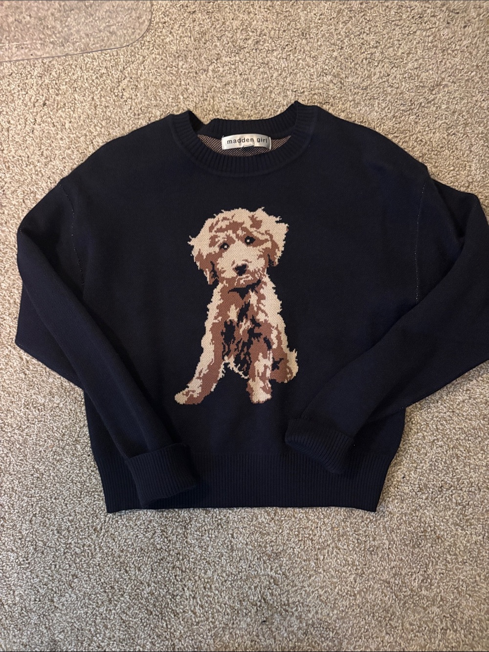 Madden Girl Navy Sweater with Cute Dog